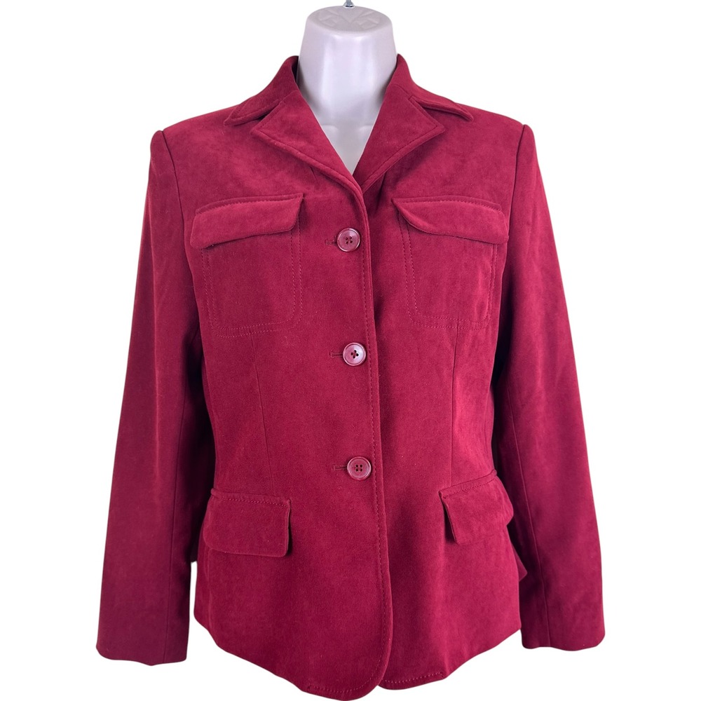 Casual Corner Annex Petite P Burgundy Velvet Blazer Jacket Y2K Tailored - Picture 2 of 8